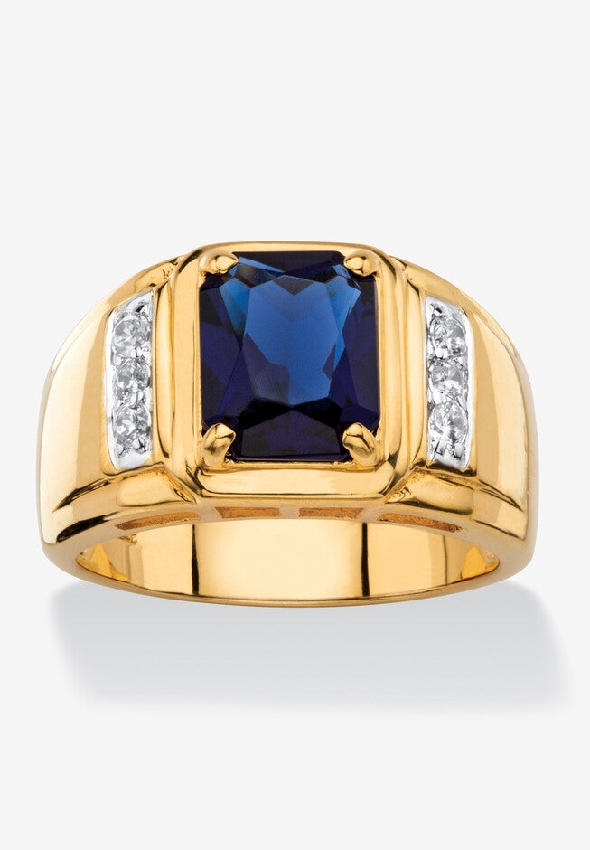 Men's 18K Gold-plated Diamond and Sapphire Ring, DIAMOND SAPPHIRE, hi-res image number 0