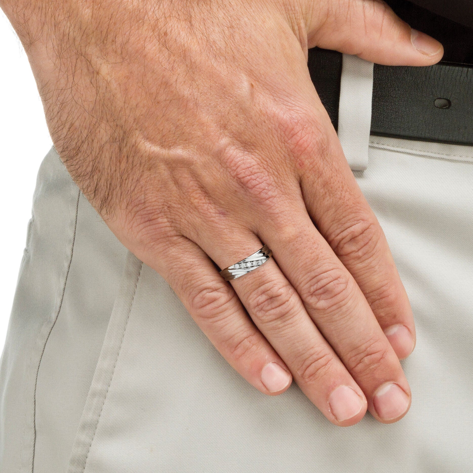 Men's .1 TCW Platinum-Plated Sterling Silver Diamond Band, WHITE, alternate image number 2