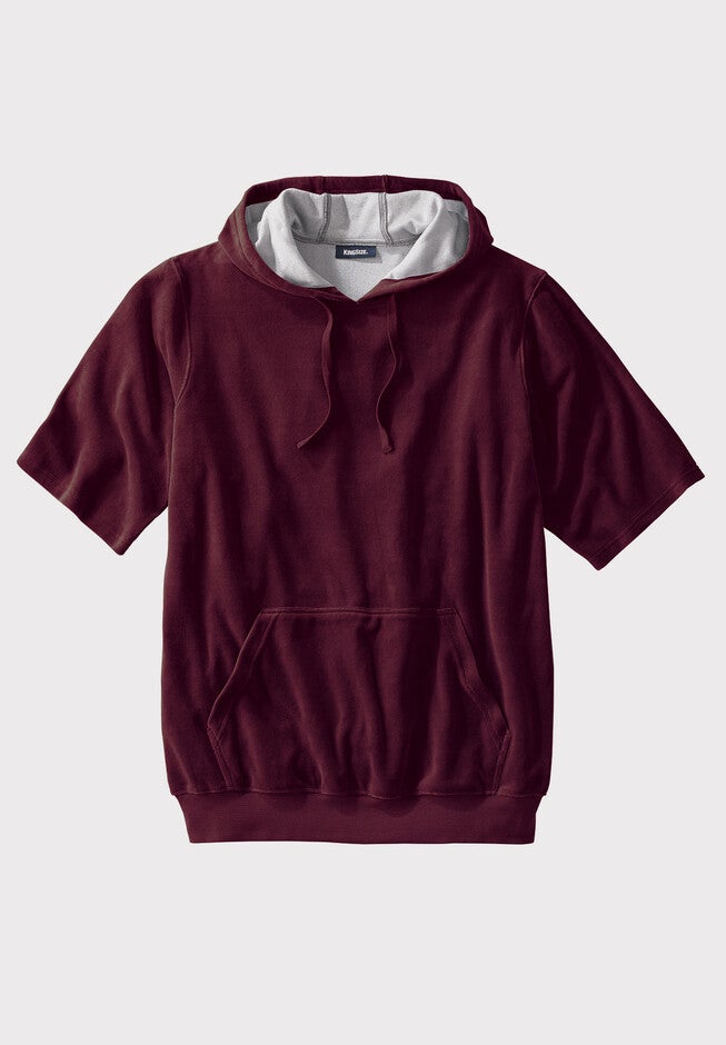Velour Short-Sleeve Pullover Hoodie, DEEP BURGUNDY, hi-res image number null