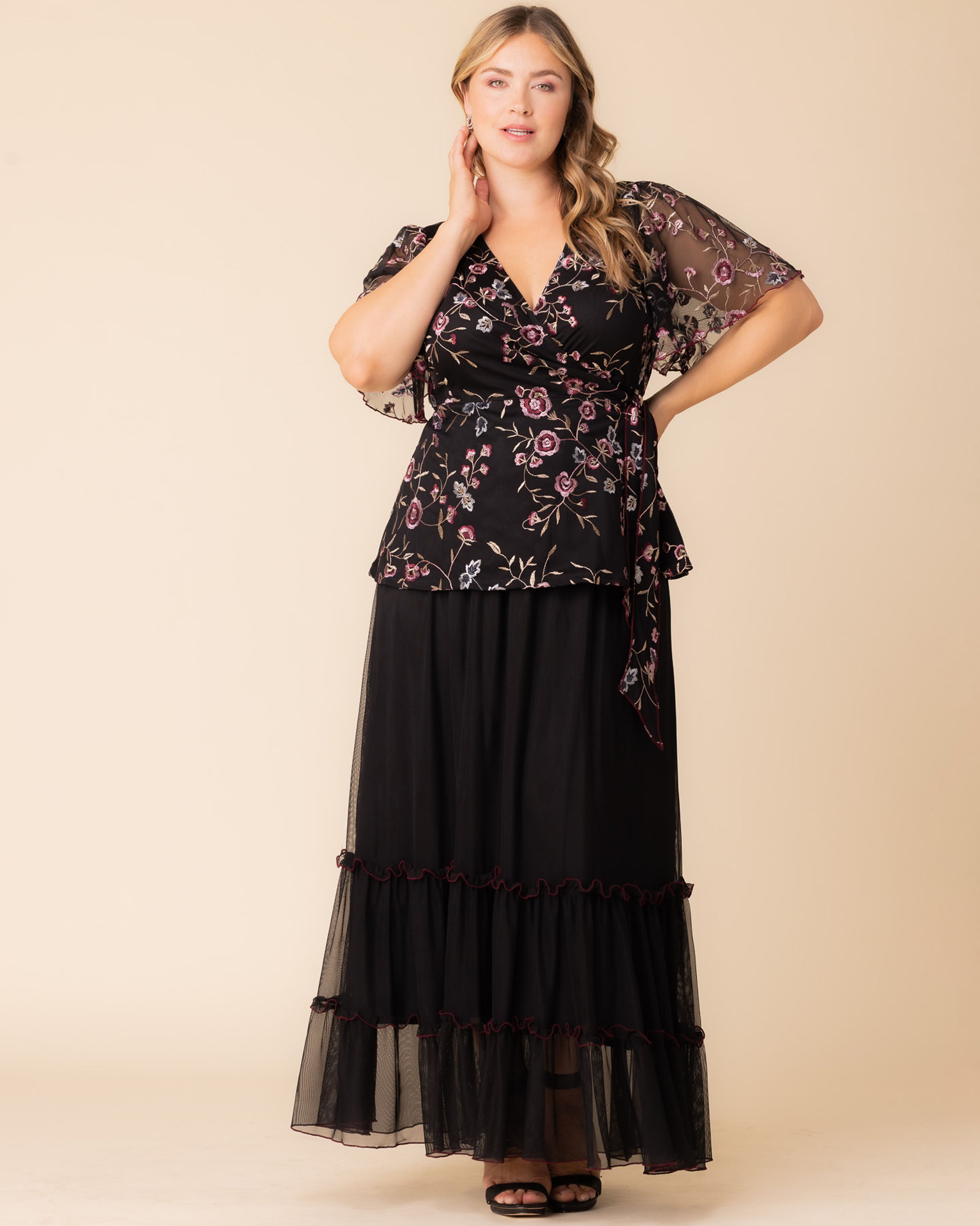 Rosalie Embroidered Wrap Top, MOONLIT GARDEN / Black, alternate image number 2