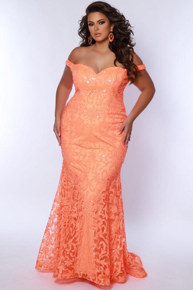 HIGH CLASS FITTED GOWN, Tangelo / Orange, hi-res image number 0