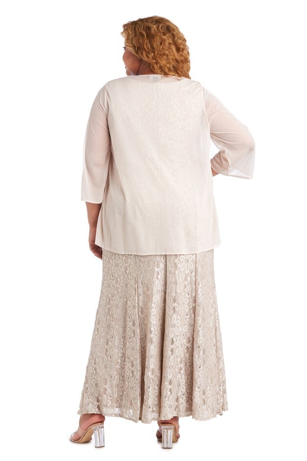 Long Flyaway Sheer Jacket Over Lace Aline Dress With Beaded Necklace, , alternate image number null