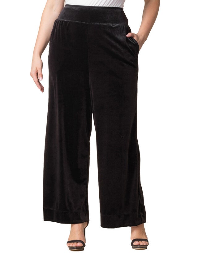 VELVET LUXE WIDE LEG PANTS, ONYX / Black, alternate image number 3