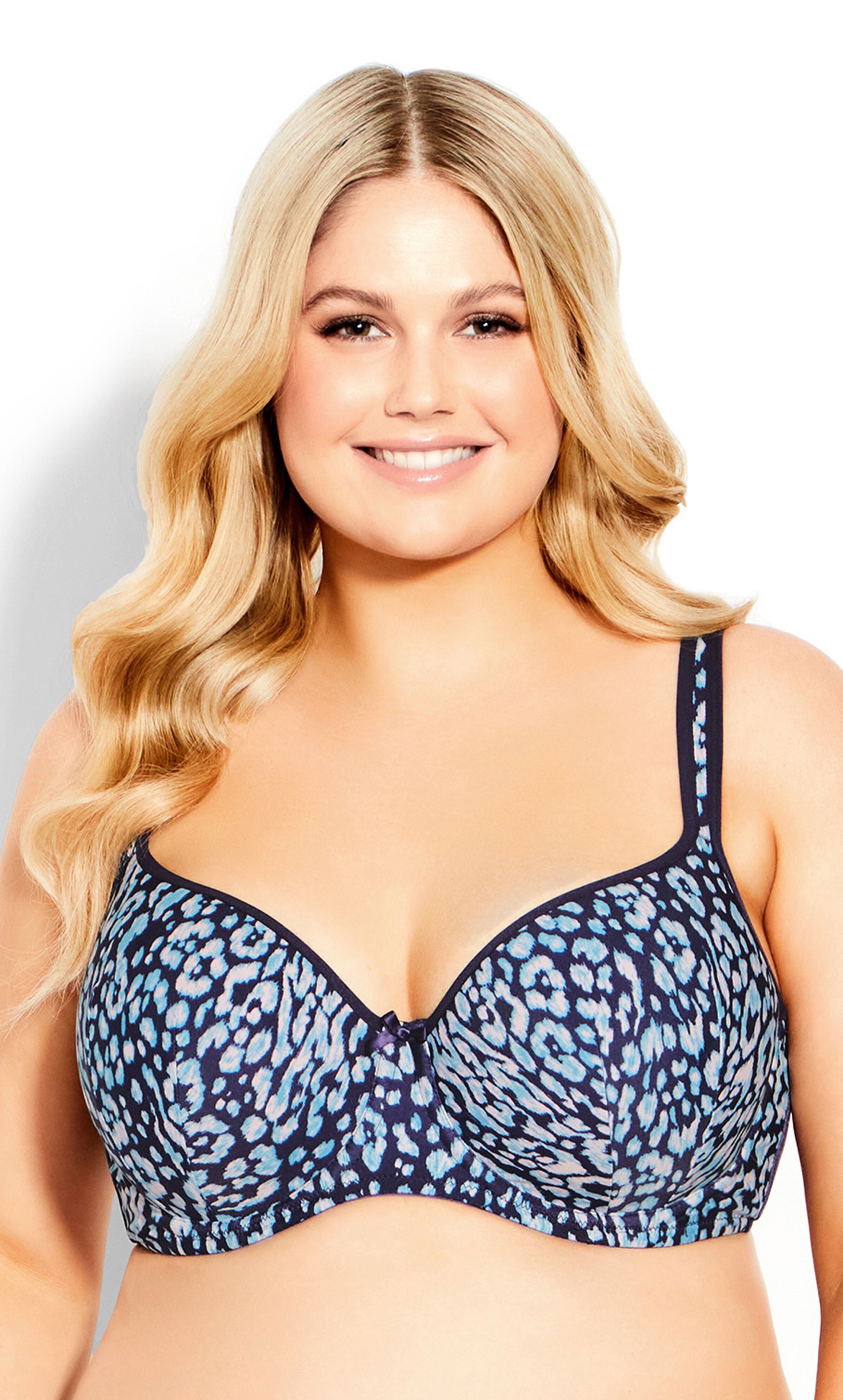 Fashion Balcony Print Bra - navy, Blue, hi-res image number 0