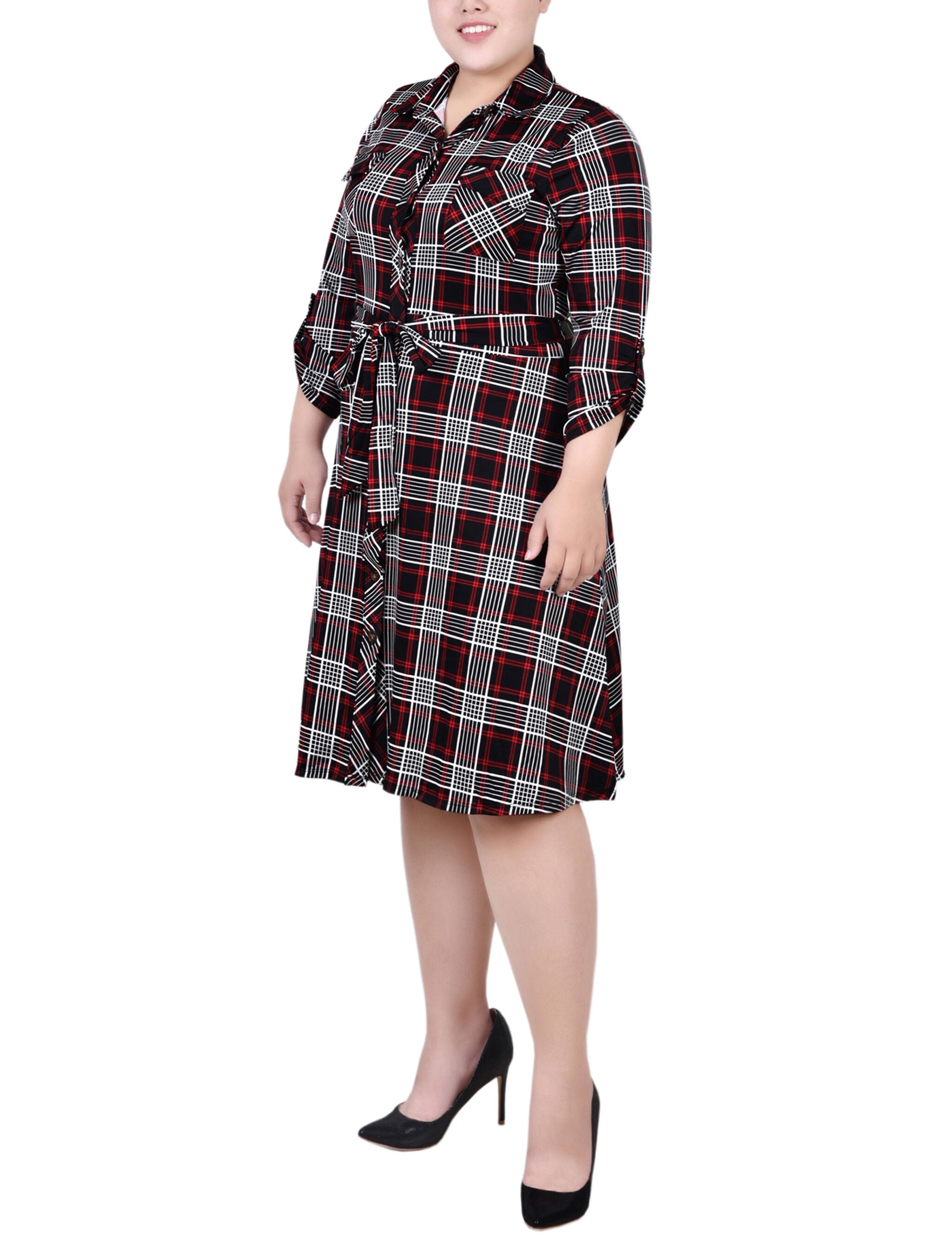 3/4 Slv Roll Tab Shirtdress, Nancy Plaid, alternate image number 1