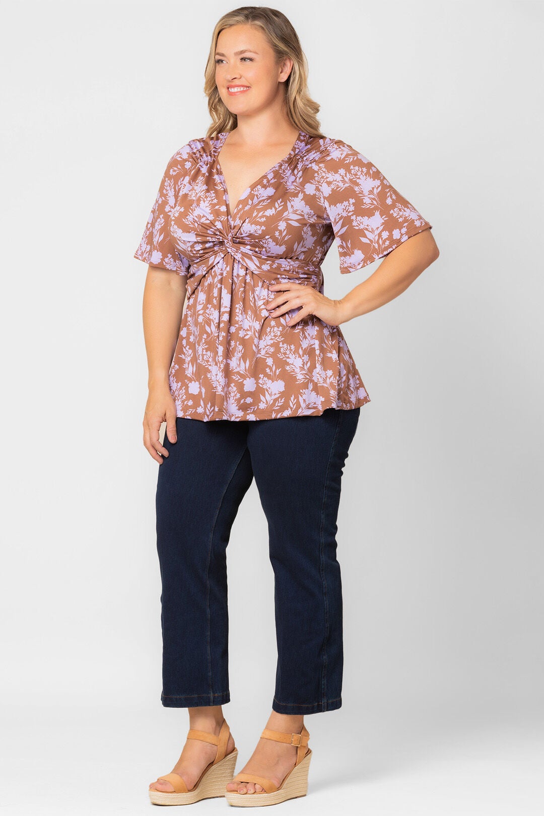 Abby Twist Front Top, Lavender Florals / Lilac, alternate image number 3