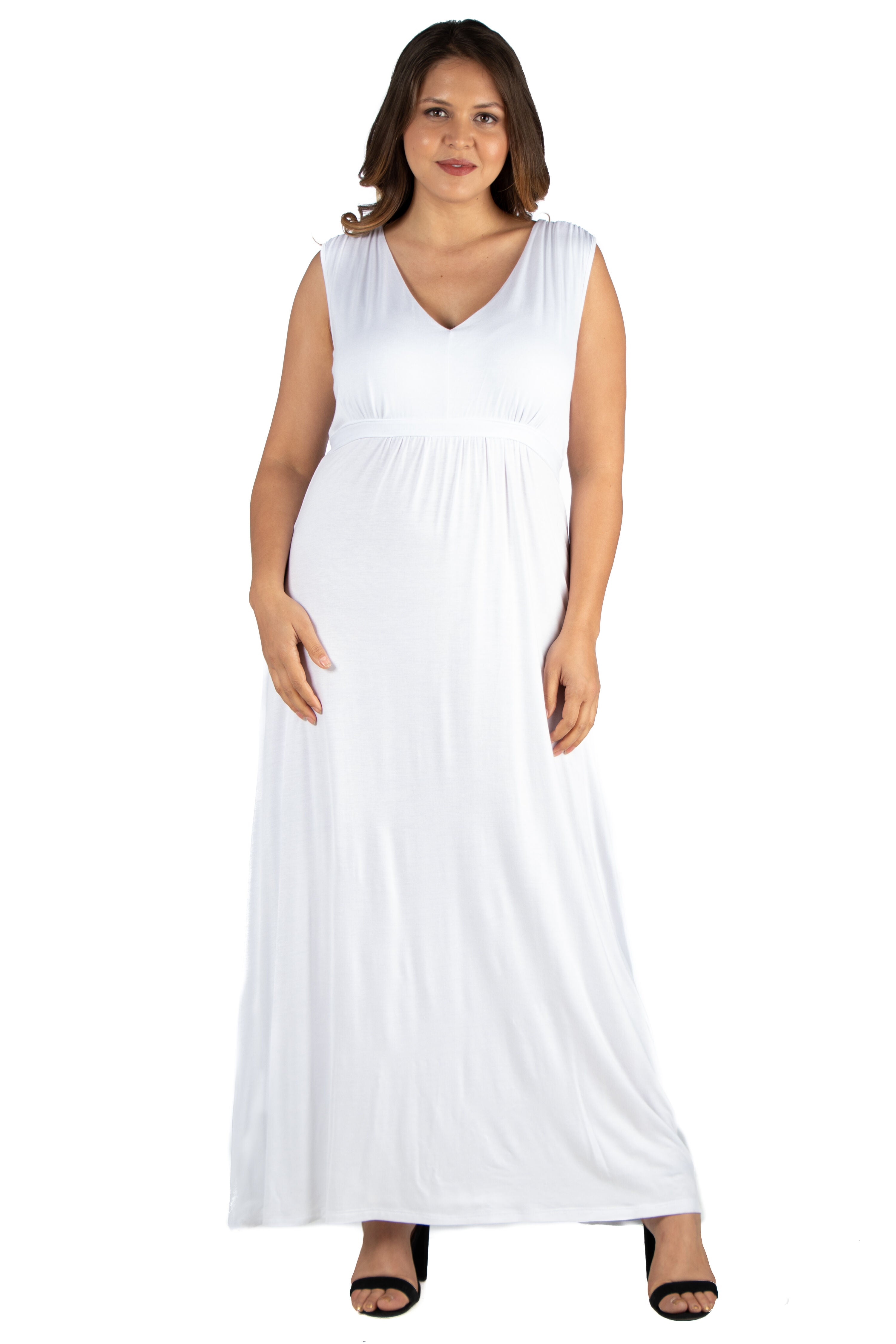 Sleeveless Empire Waist Plus Size Maxi Dress, White, hi-res image number 0