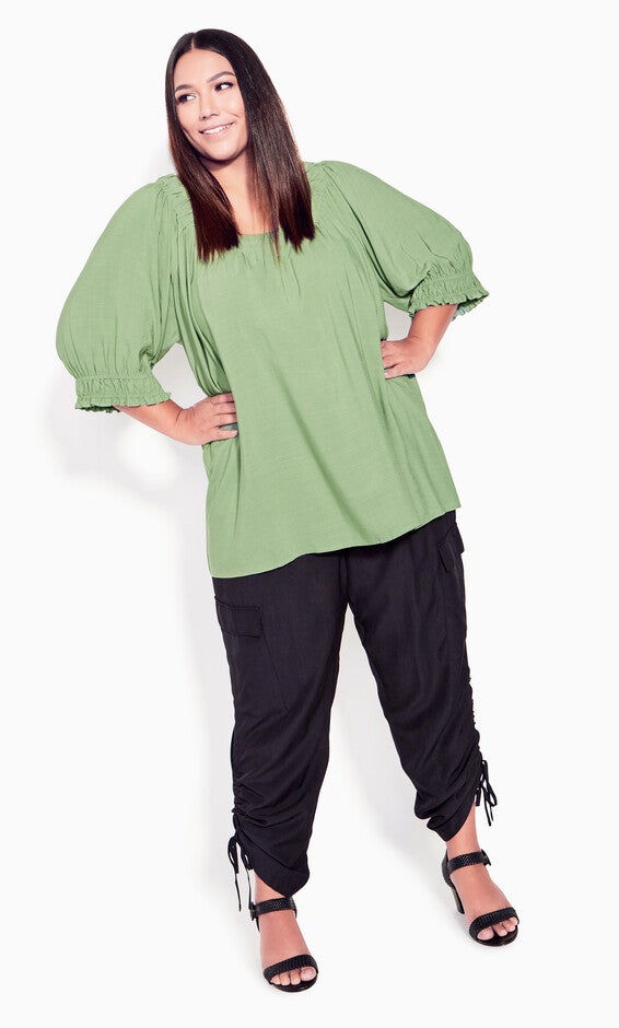 Bianca Pleat Neck Top - olive, , alternate image number 1