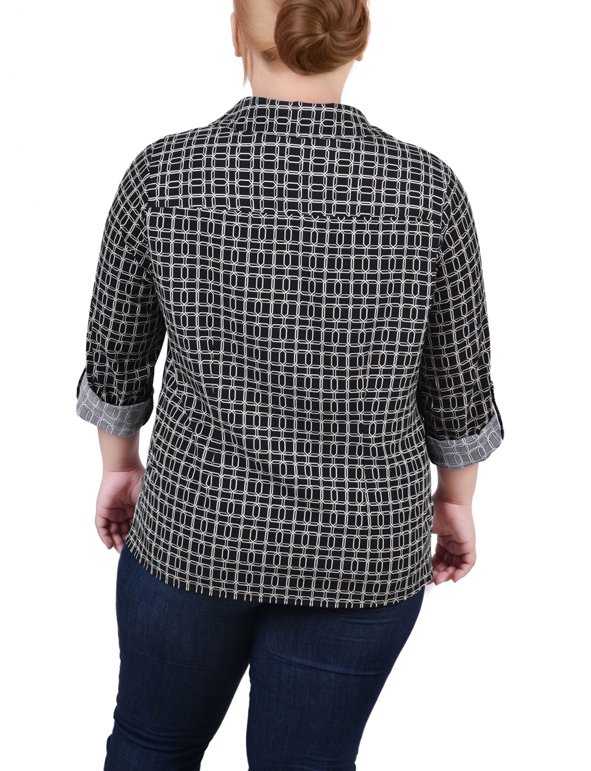 3/4 Roll Tab Blouse With Pockets, Black Gold Harlie, alternate image number 2