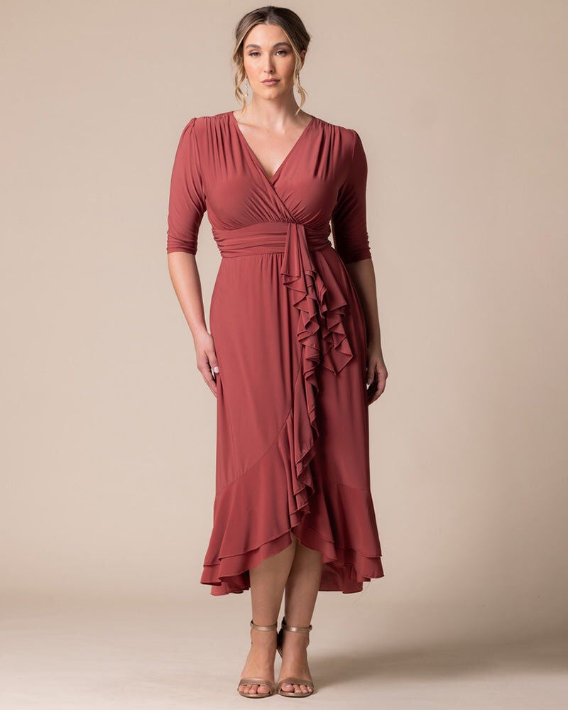 Veronica Ruffled Evening Gown, Rosy Sunset, alternate image number 2