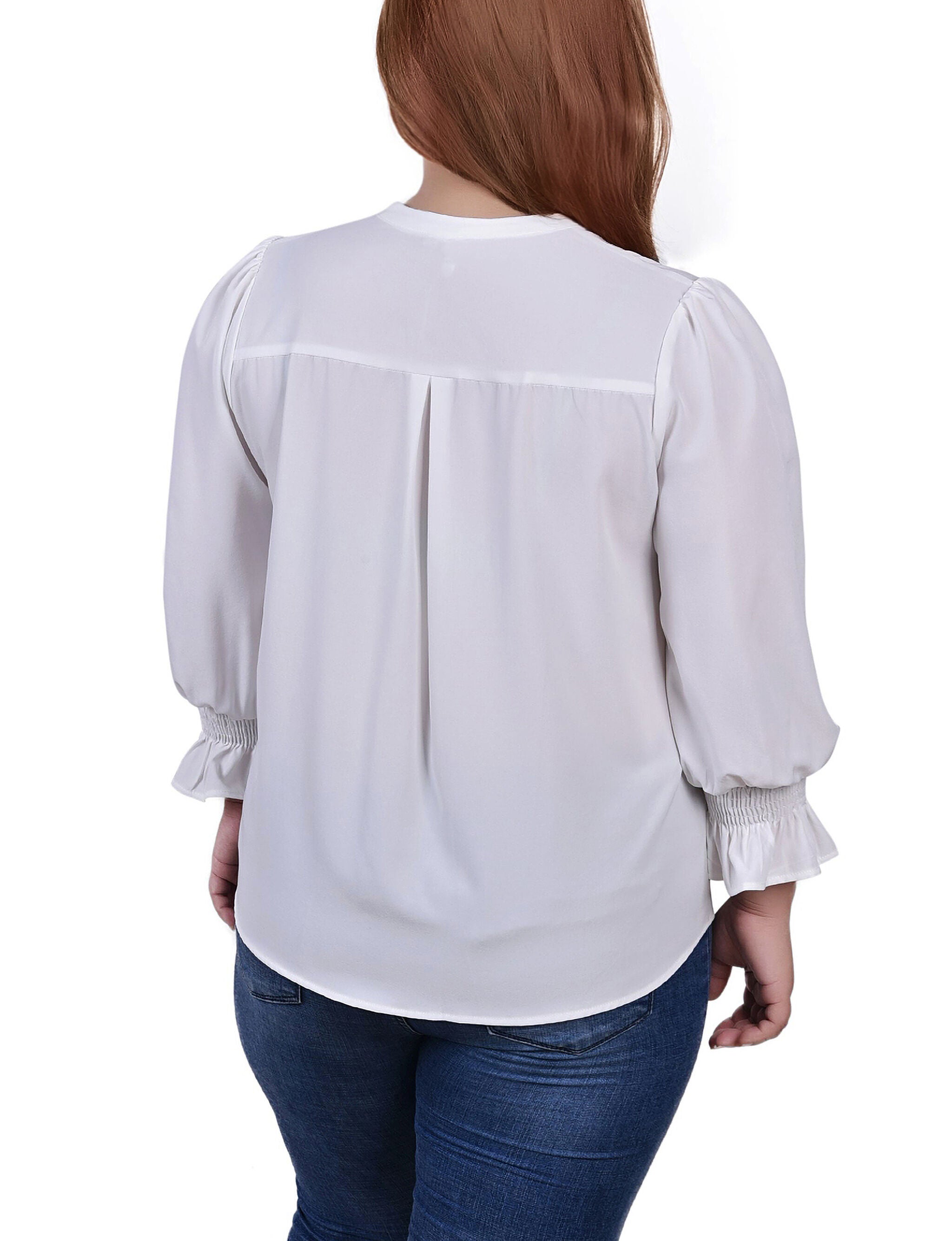 Long Sleeve Y Neck Blouse, White, alternate image number 2