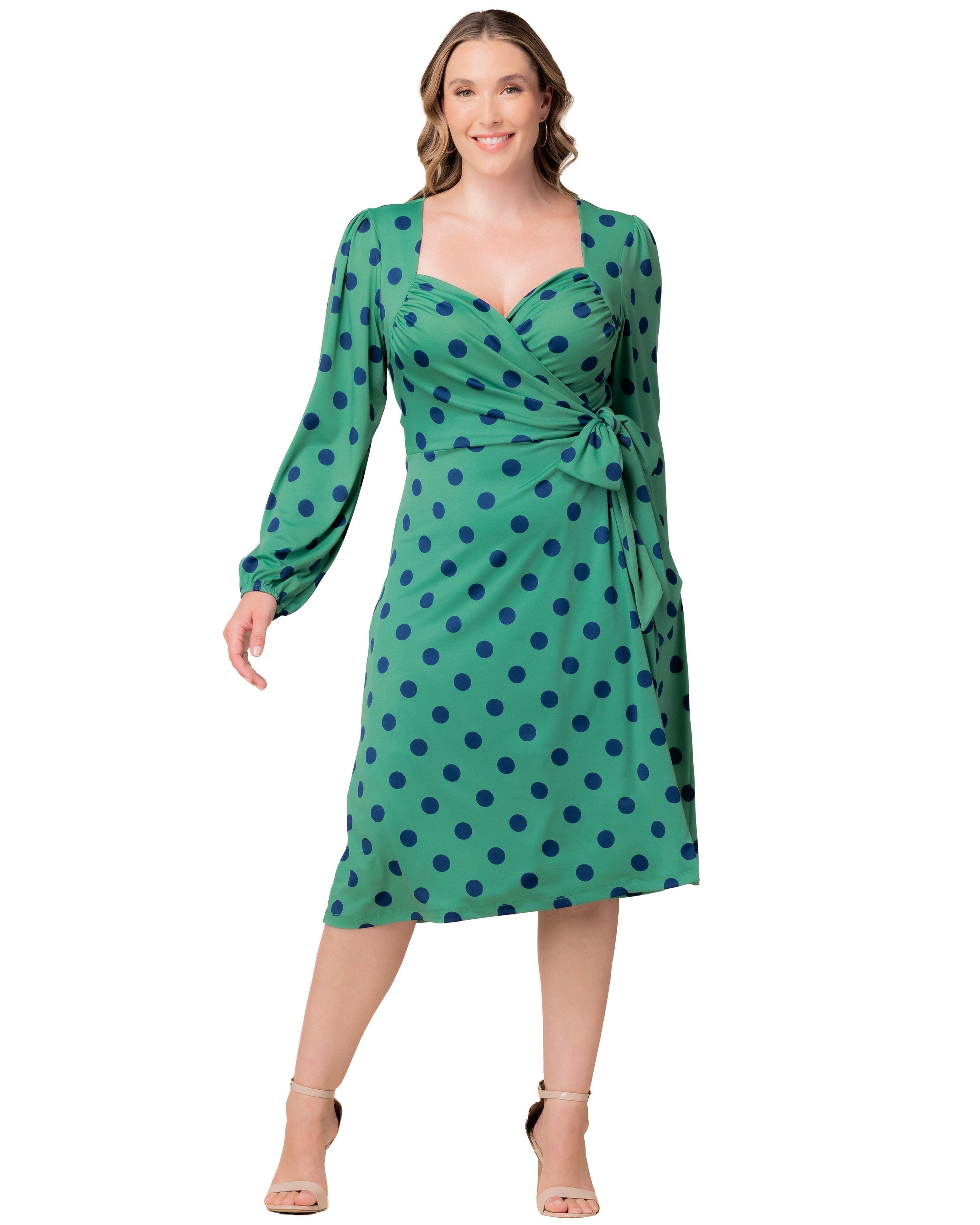 Socialite Sweetheart Wrap Dress, GREEN POLKA DOT / Kelly Green, hi-res image number 0