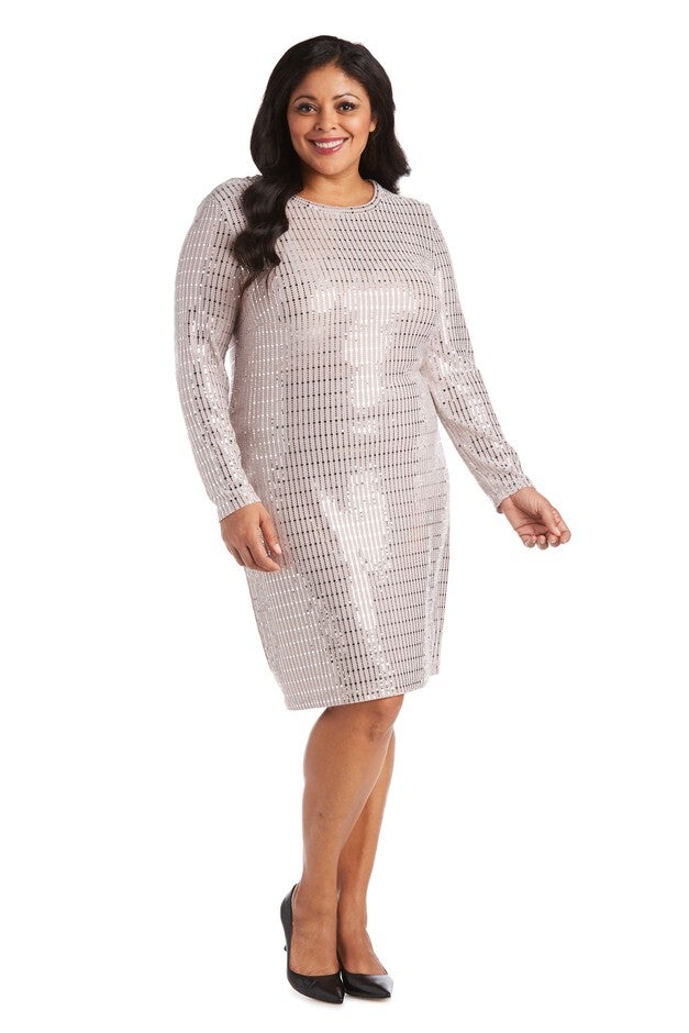 Morgan & Co. Long Sleeve Bodycon Sequin Mini Dress, Mauve/Silver, hi-res image number null