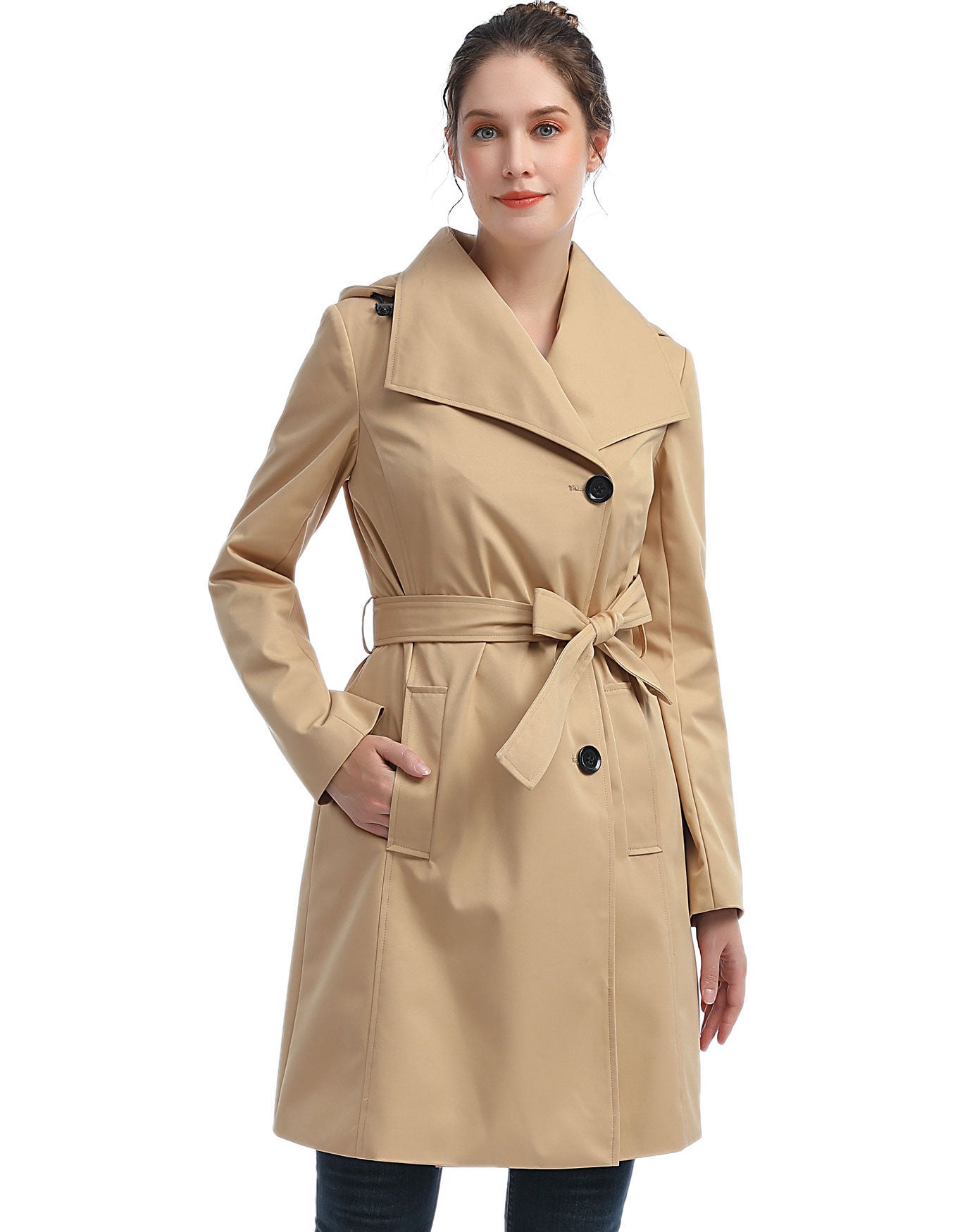 Jessie Waterproof Hooded Trench Coat, Tan, hi-res image number 0