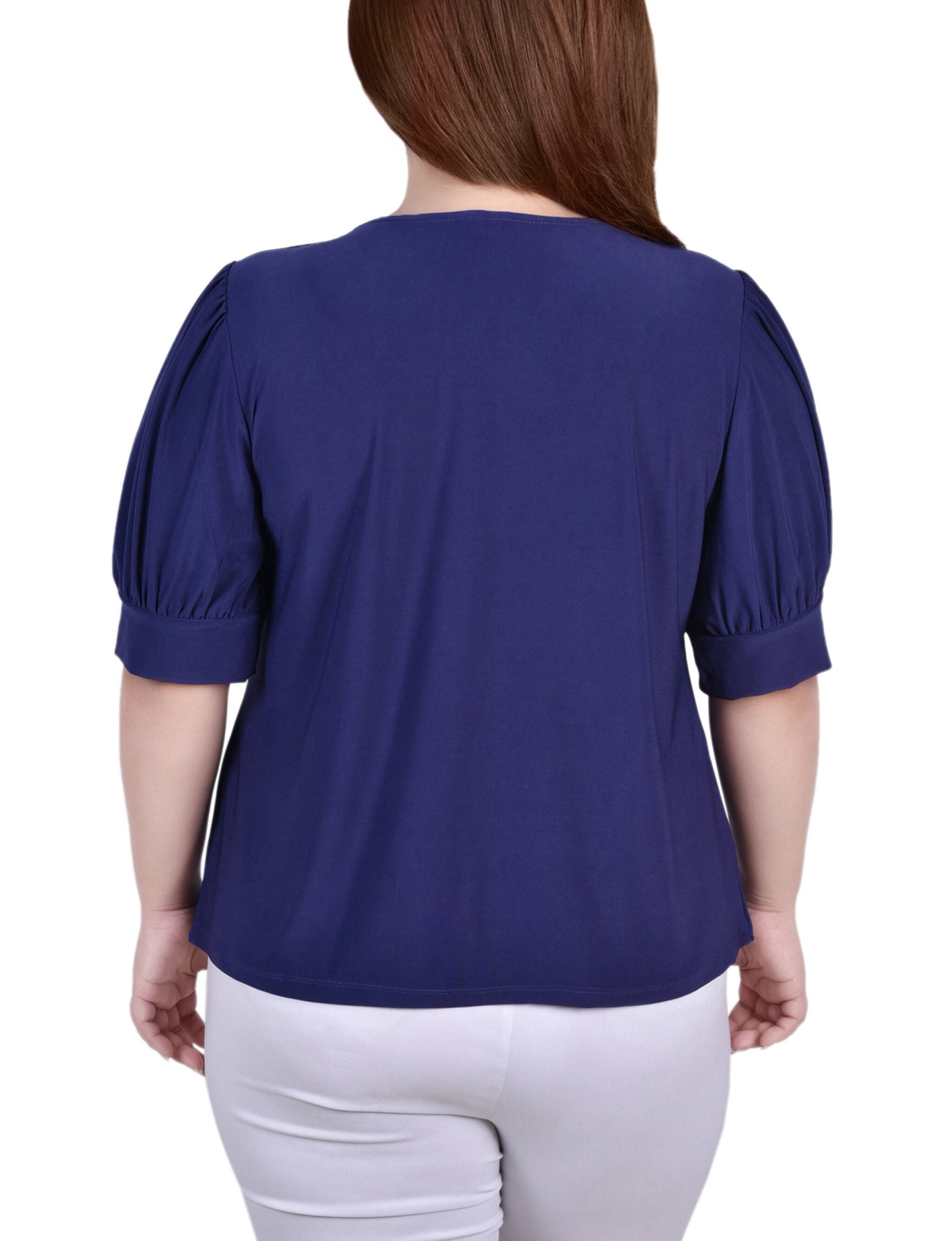 Short Sleeve Balloon Sleeve Top With Hardware, Patriot Blue, alternate image number 2