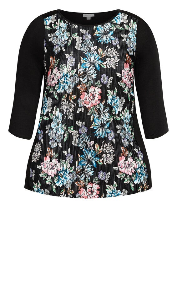 Pleated Floral 3/4 Sleeve Top - blue floral, , alternate image number 4