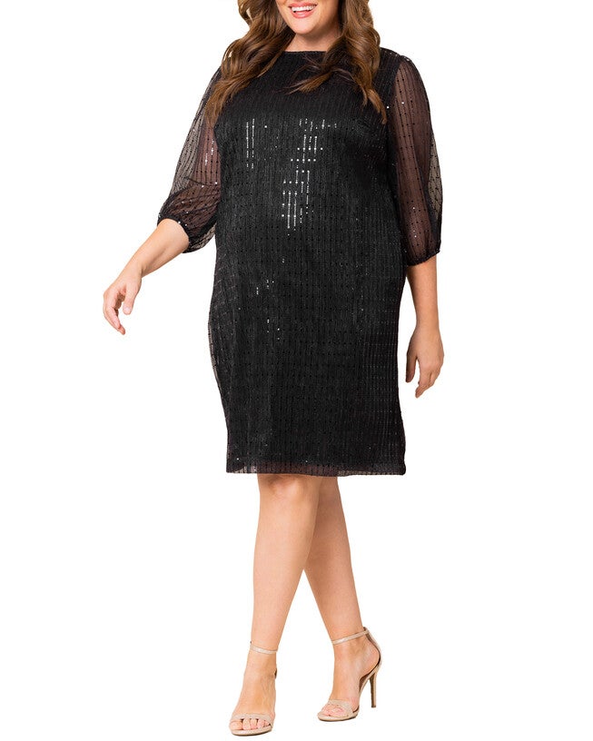 SEQUIN SPLENDOR SHIFT DRESS, ONYX / Black, alternate image number 4
