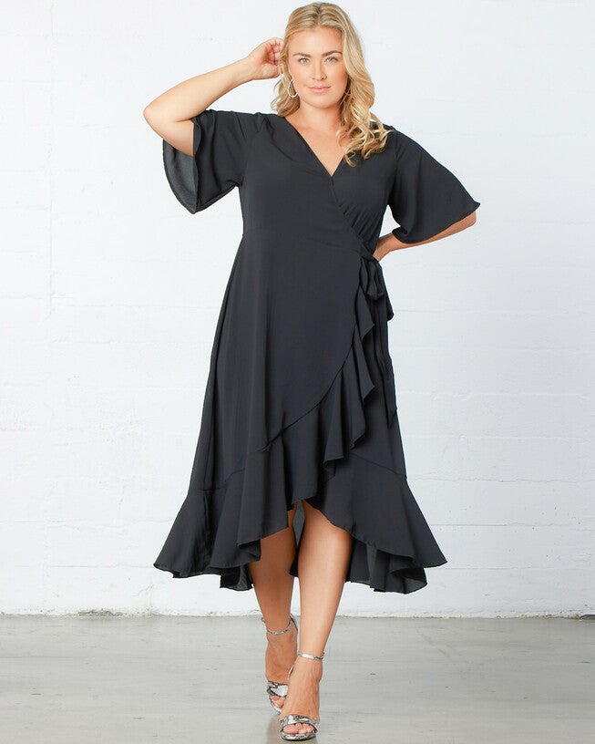 Chloe Crepe Wrap Dress, Black Noir, alternate image number null