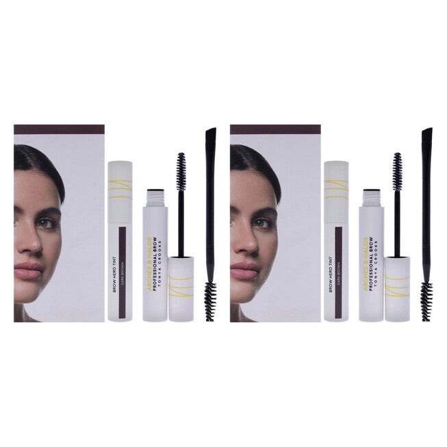 Brow Hero Tint Kit - Dark Brown by Arches and Halos for Women - 2 Pc Dual-Ended Angled Brush, Clear Brow Gel - Pack of 2, See Description, hi-res image number 0