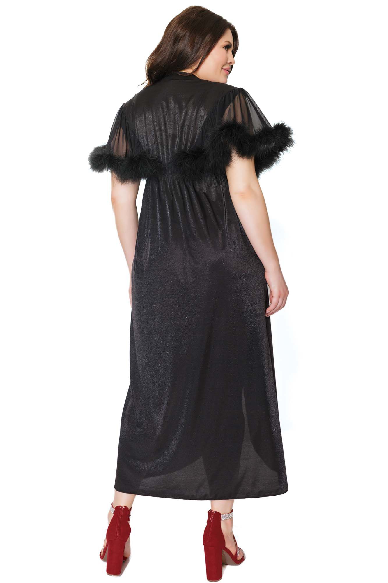 Faux Marabou Trimmed Robe, Black / black, alternate image number 1