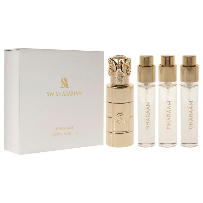 Gharaam by Swiss Arabian for Unisex - 4 Pc Mini Gift Set 3 x 10ml Perfume Spray, 1 Metal Case, See Description, alternate image number 2