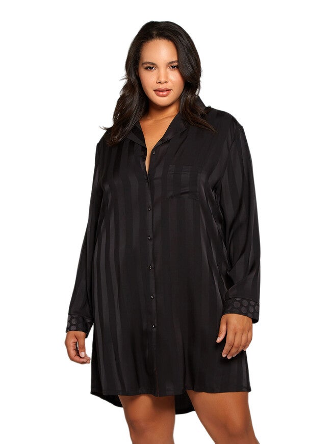 Satin Collar Night Shirt, Black, hi-res image number null