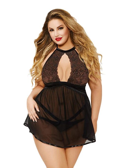 High Neck Flyaway Babydoll, Black, hi-res image number null