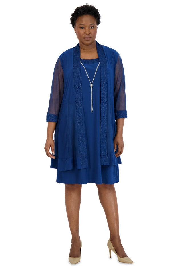 Two Piece Jacquard With Glitter Referee Jacket/Dress, Peacock, hi-res image number 0