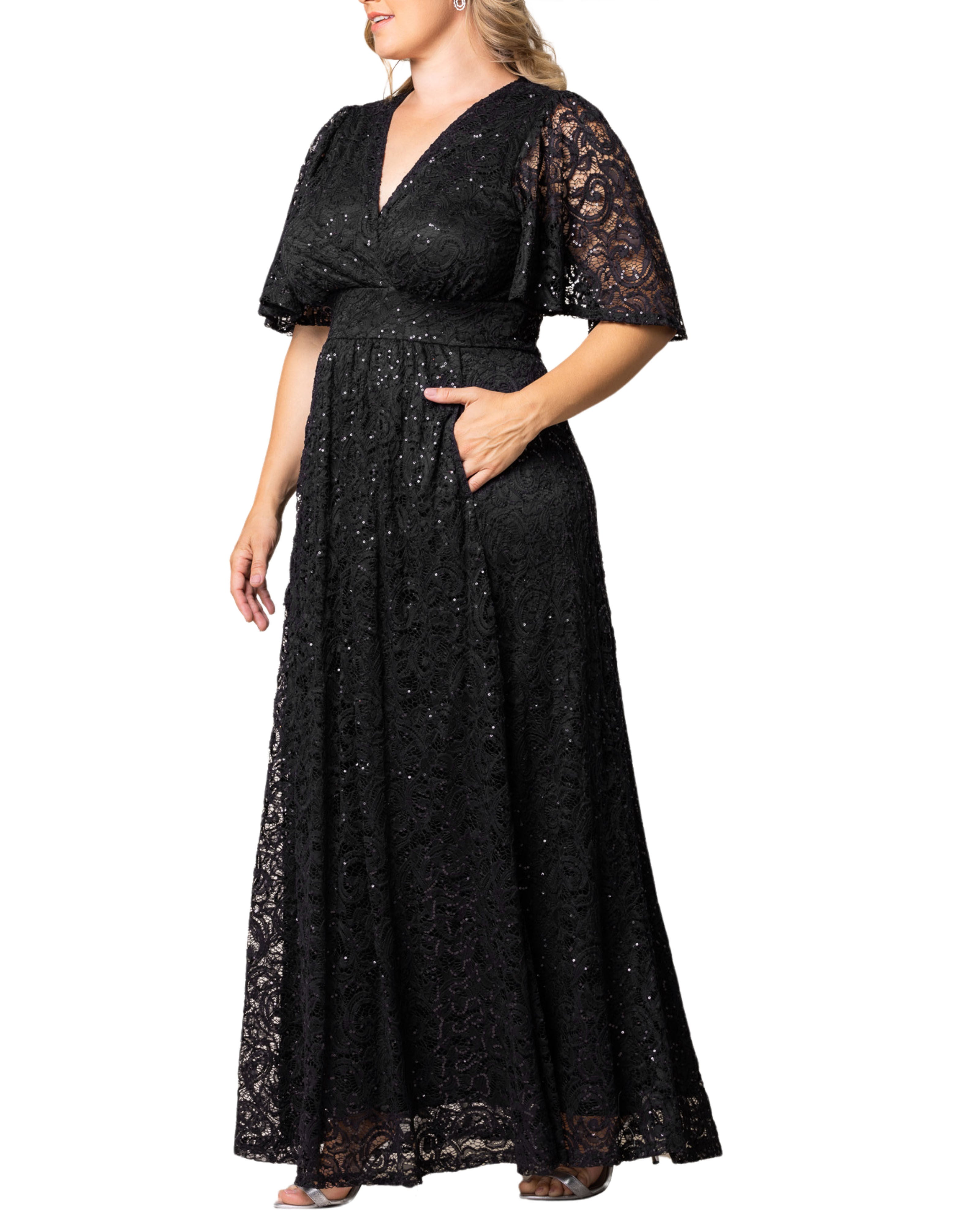 Luminous Sequin Lace Long Gown, ONYX / Black, alternate image number 3