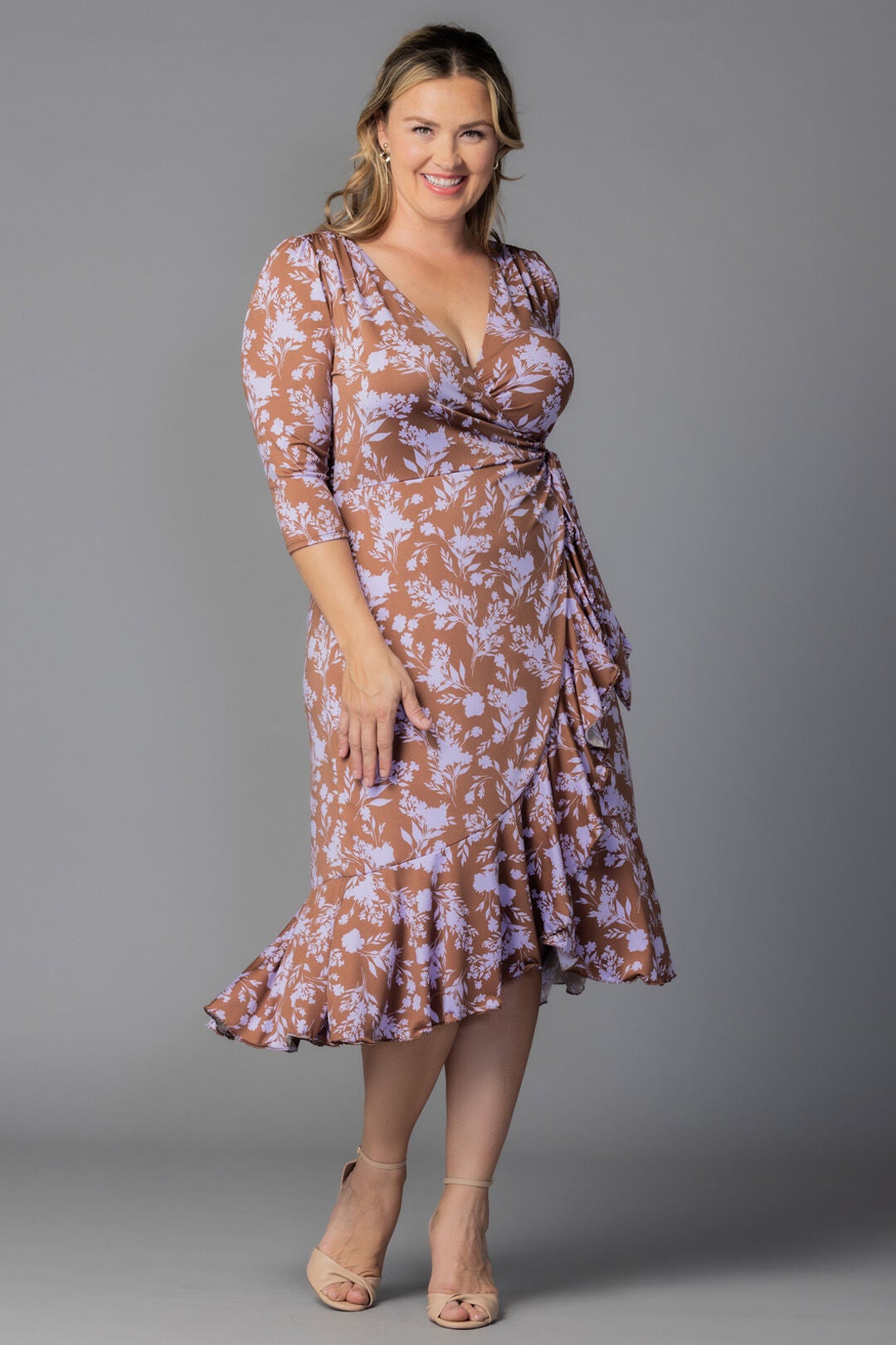 Flirty Flounce Wrap Dress, Lavender Florals / Lilac, alternate image number 4