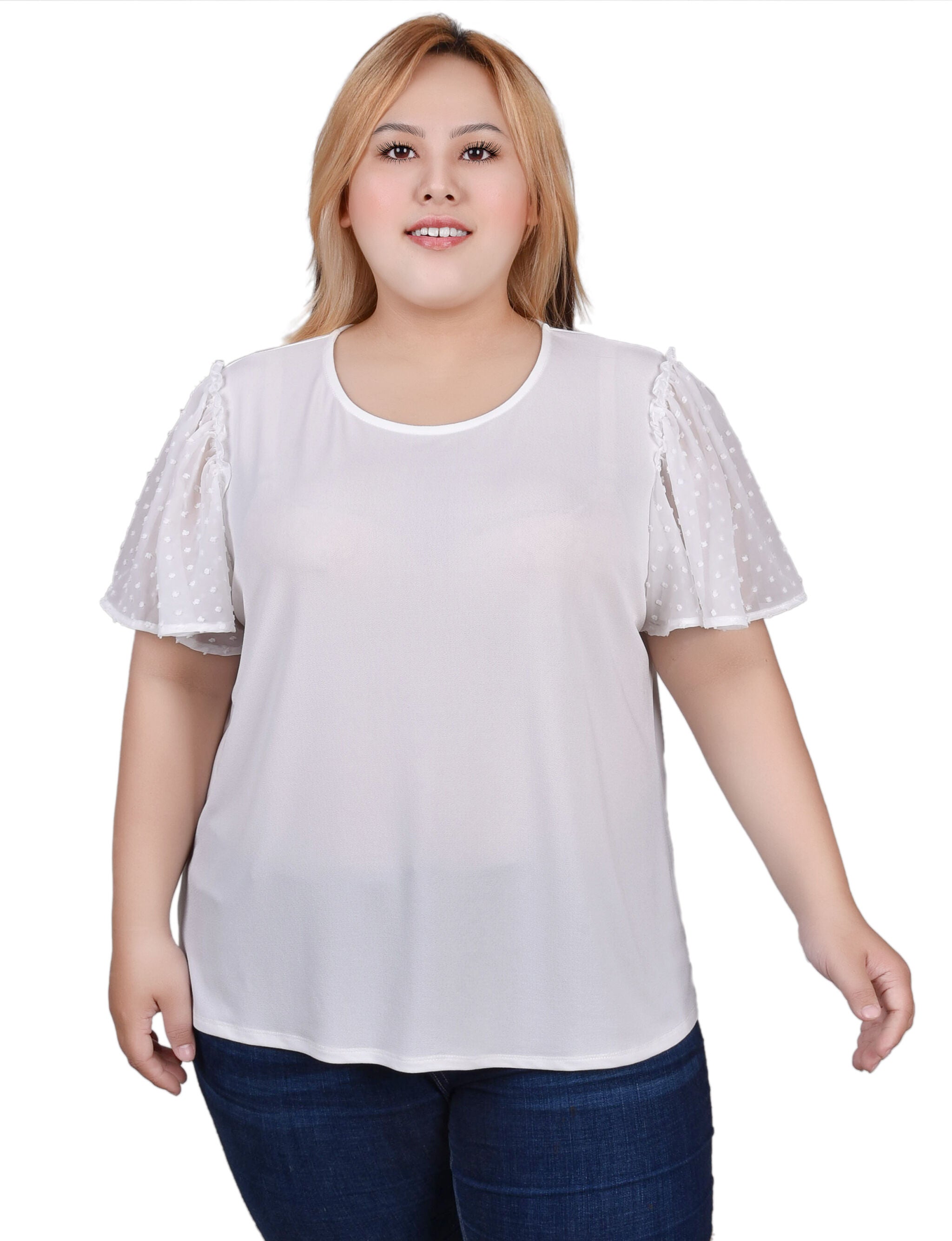 Clip Dot Flutter Sleeve Top, Ivory / white, hi-res image number 0
