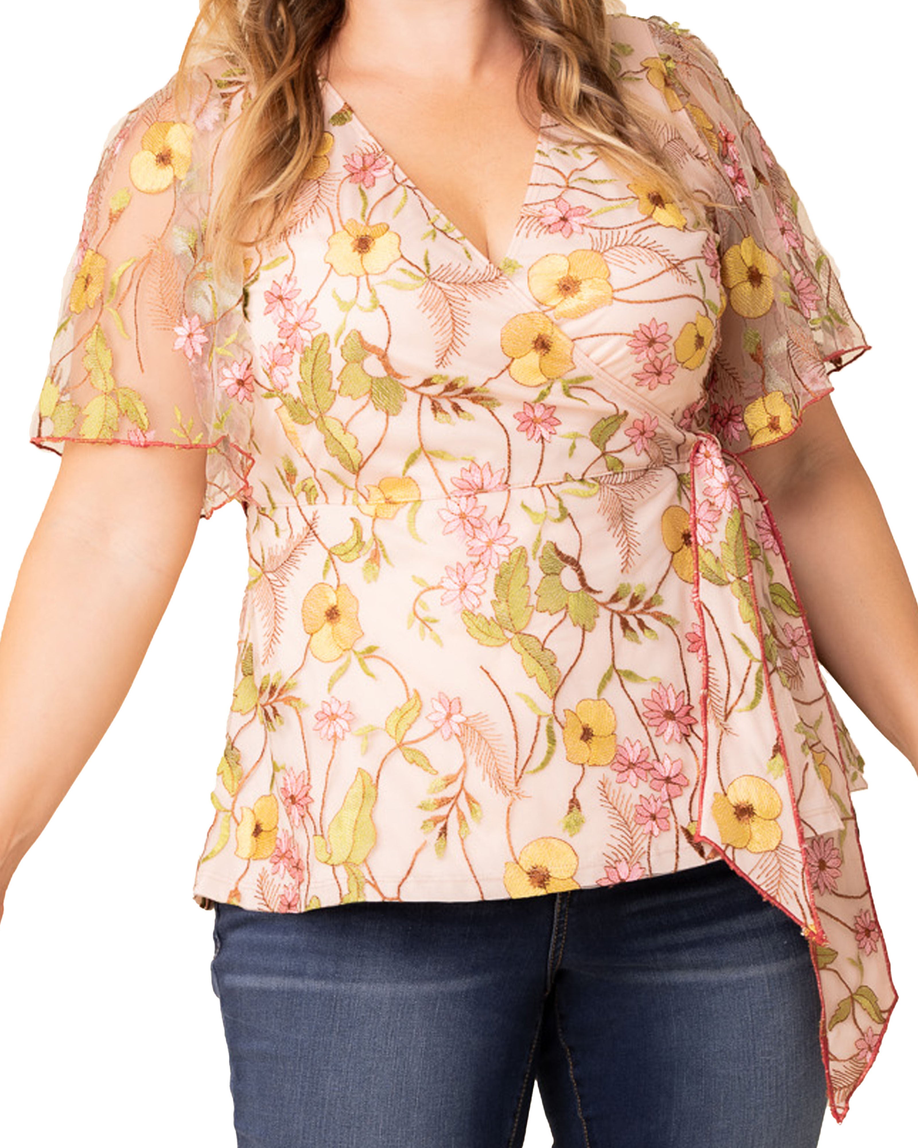 Rosalie Embroidered Wrap Top, DAWN GARDEN / Pink, alternate image number 2