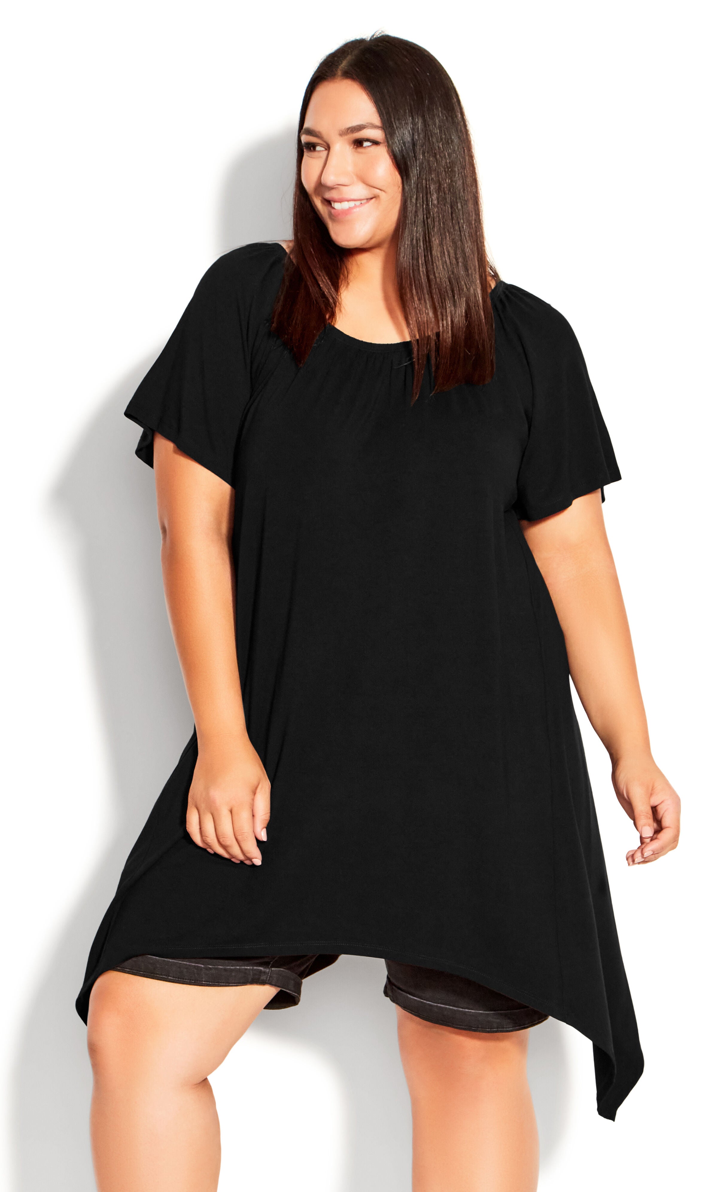 Hanky Hem Plain Tunic - black, Black, hi-res image number 0