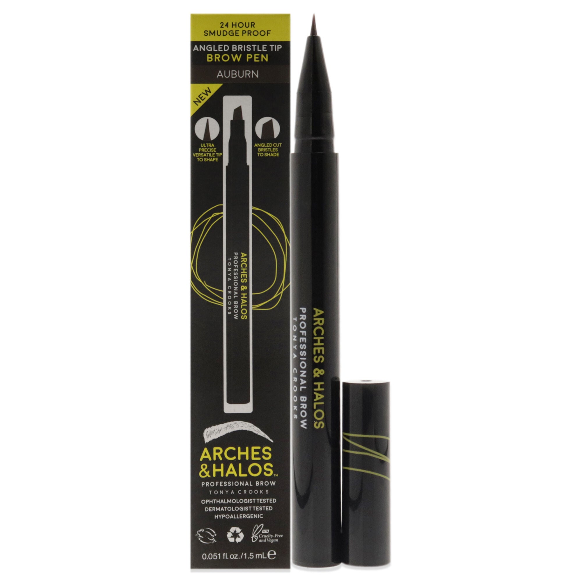 Angled Bristle Tip Waterproof Brow Pen - Auburn by Arches and Halos for Women - 0.051 oz Eyebrow Pencil, See Description, hi-res image number 0