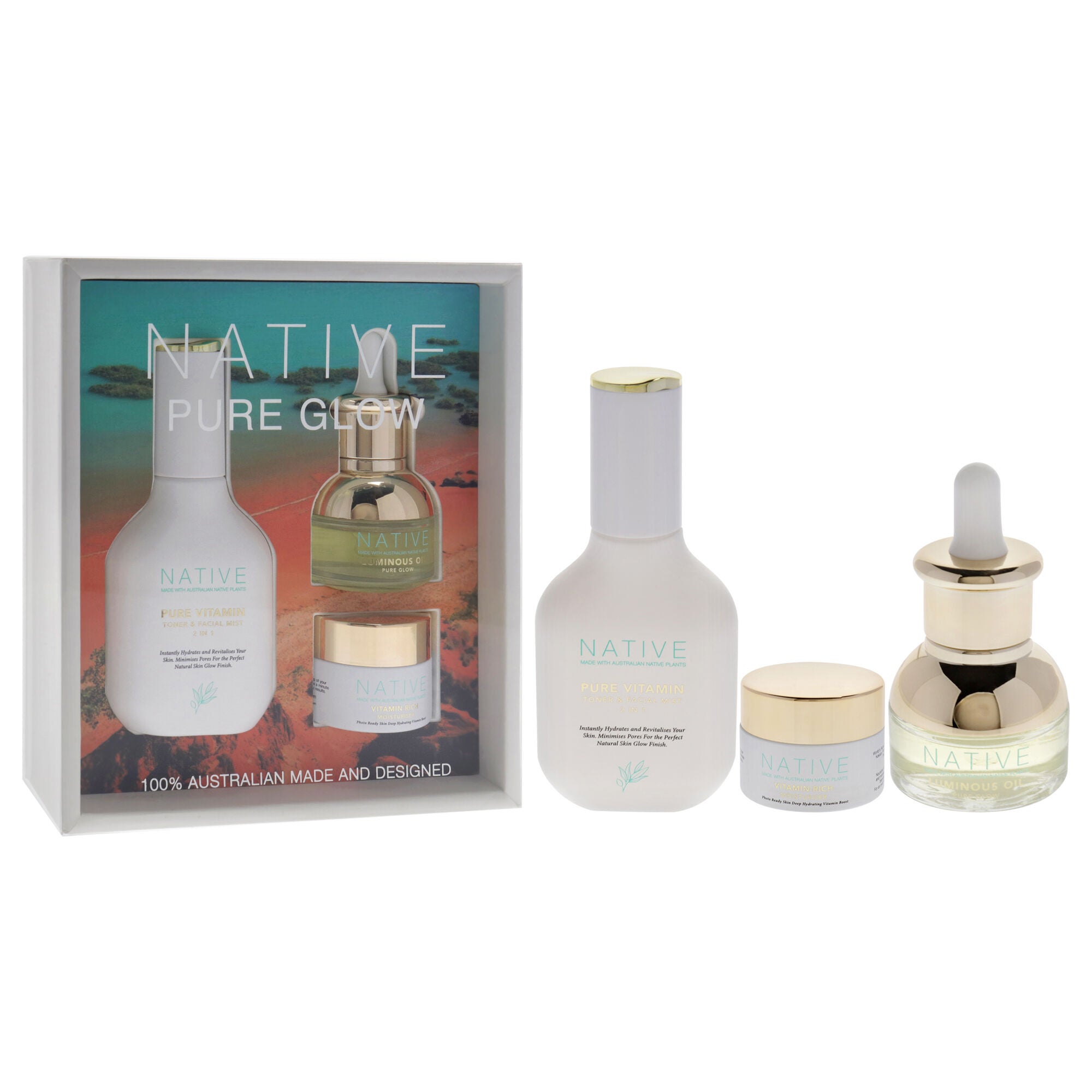 Native Pure Glow Kit by Klara for Women - 3 Pc 1.35 Pure Vitamin Toner and Facial Mist, 0.5oz Vitamin Rich Moisturizer, 0.5oz Luminous Oil Pure Glow, See Description, alternate image number 2