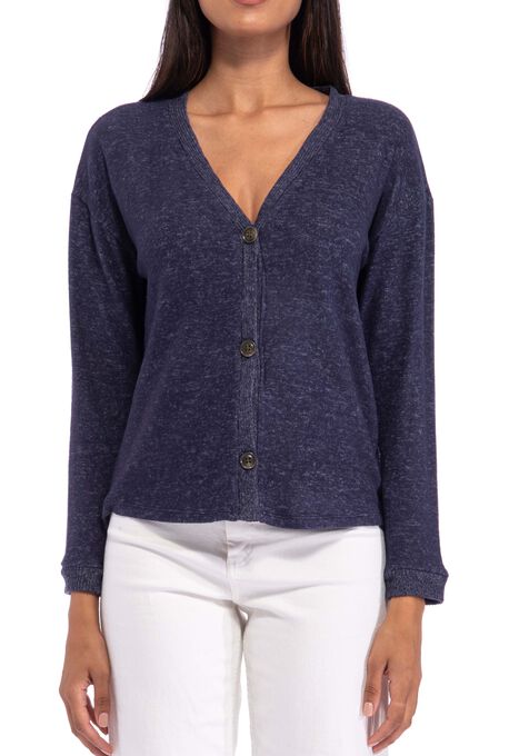 Cozy Cropped Button Front Cardigan, Dark Denim, hi-res image number null