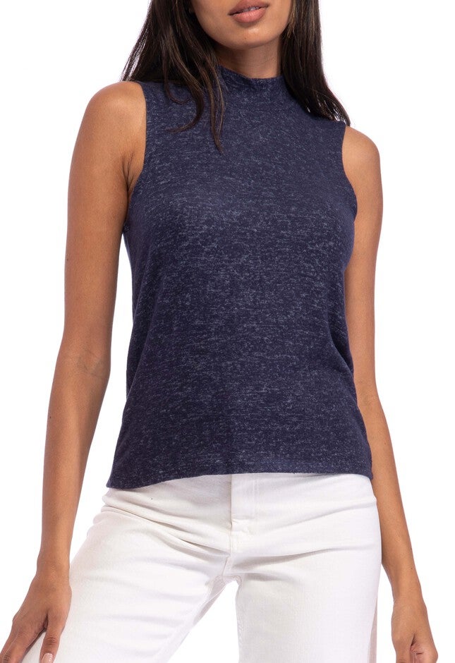 Cozy Mock Neck Tank, Dark Denim, hi-res image number null