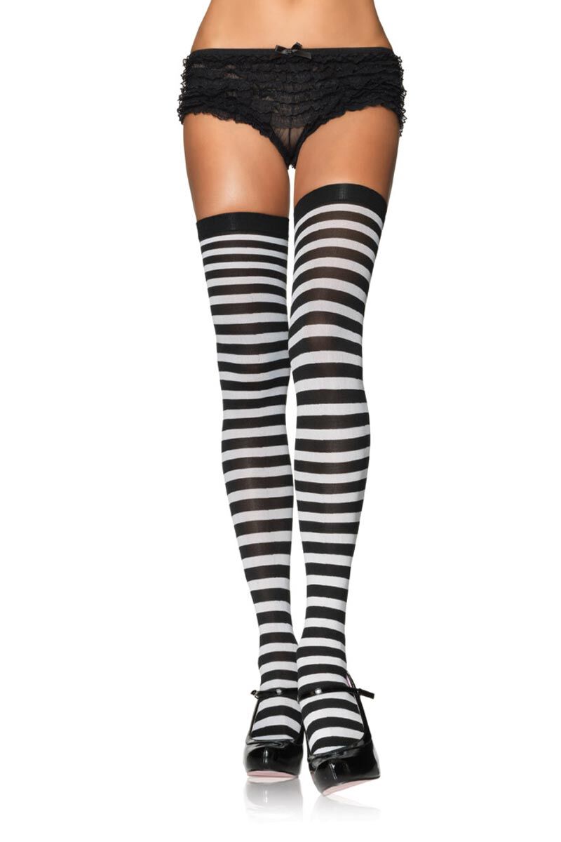 Nylon Striped Stockings, Black, hi-res image number 0
