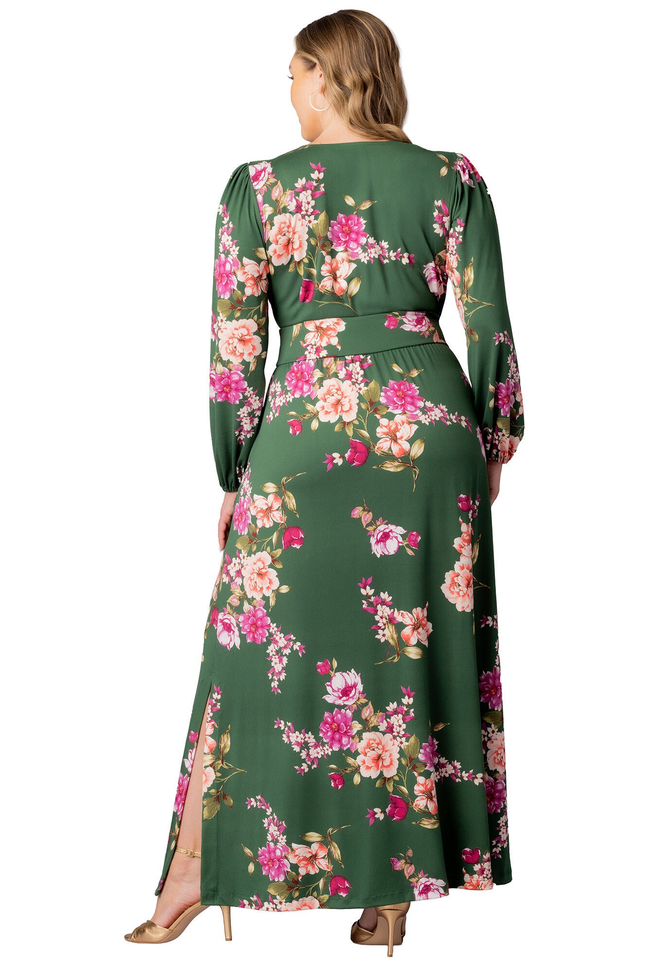 Kelsey Long Sleeve Maxi Dress, Green Floral Print / Forest Green, alternate image number 1