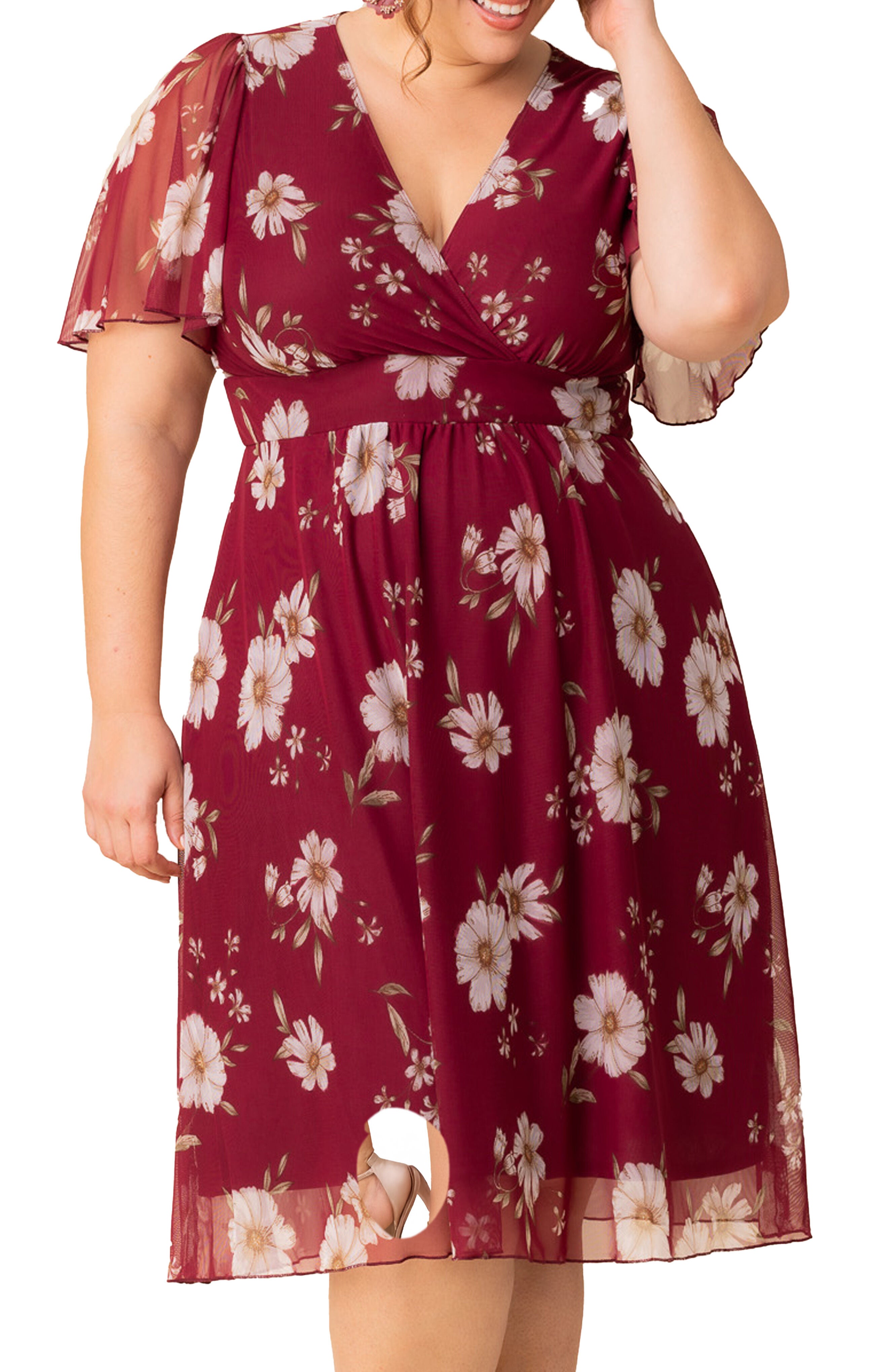 Margot Mesh Cocktail Dress, RASPBERRY FLORAL PRINT / Raspberry, alternate image number 2