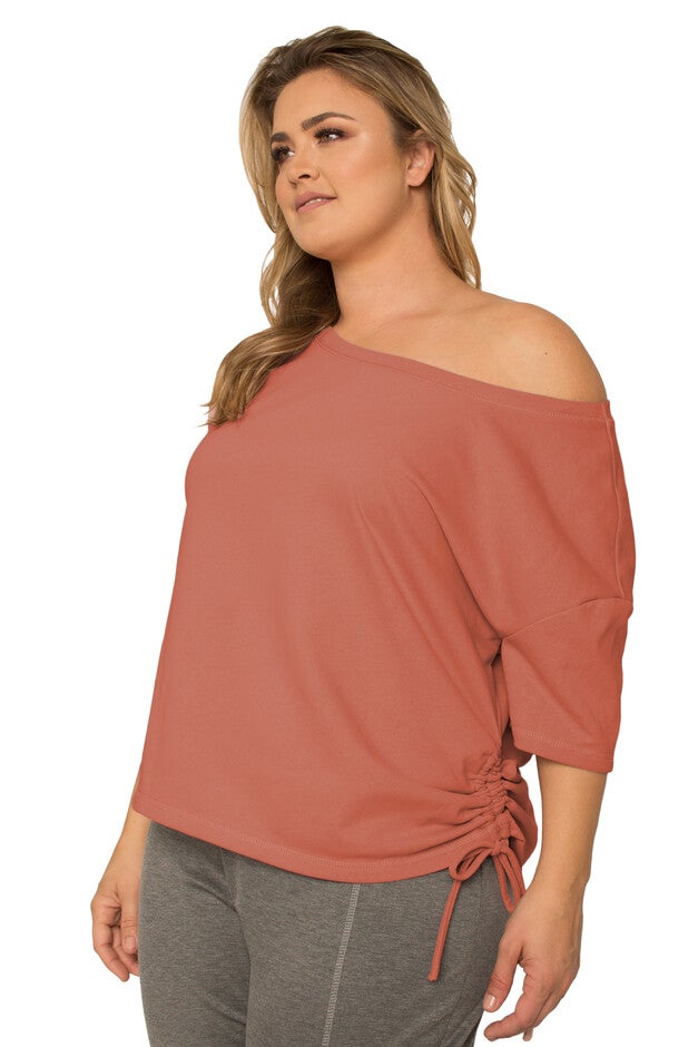 Plus Size Women's Boat Neck French Terry Ruched Tee, , alternate image number null