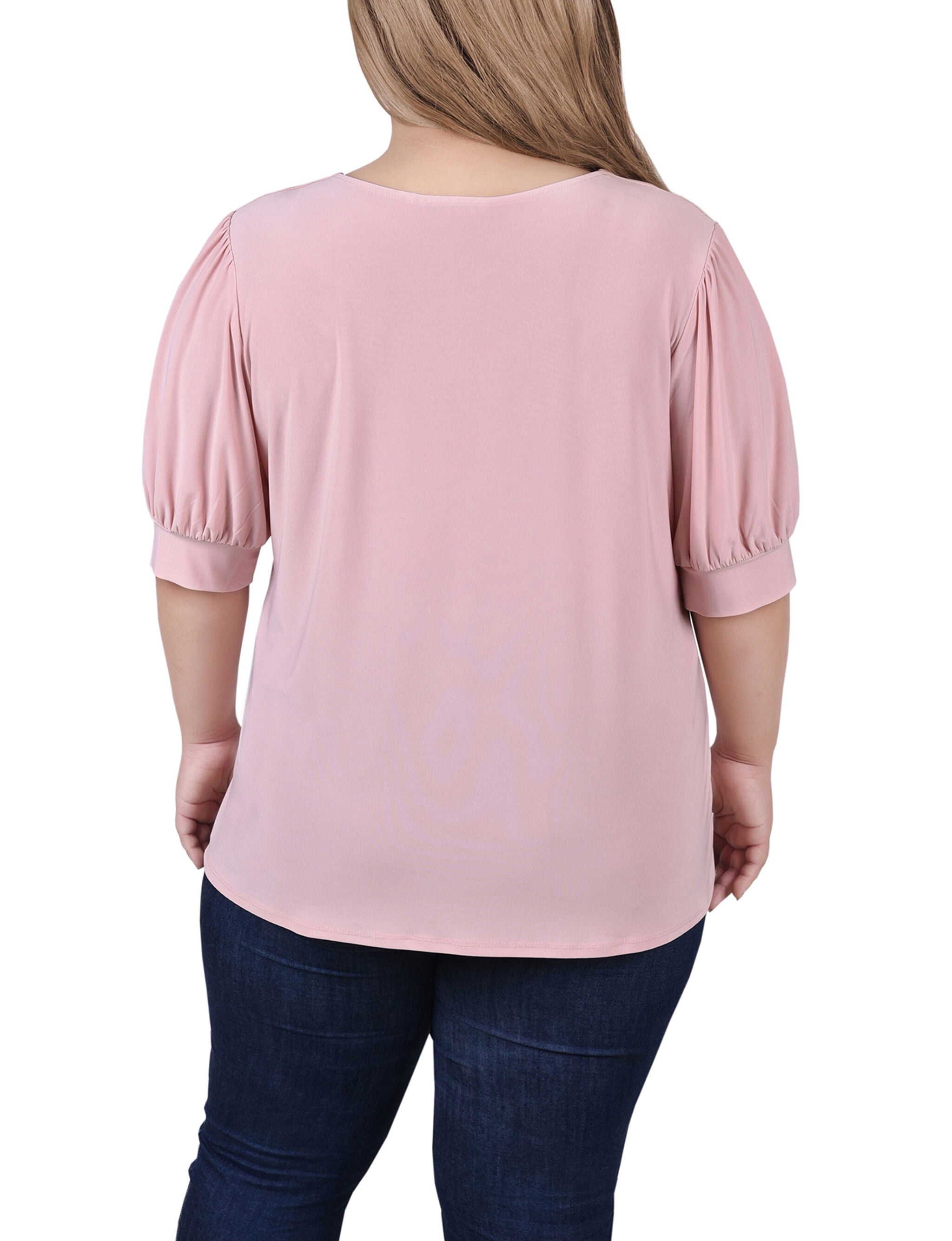 Short Sleeve Balloon Sleeve Top With Hardware, Mellow Rose, alternate image number 1