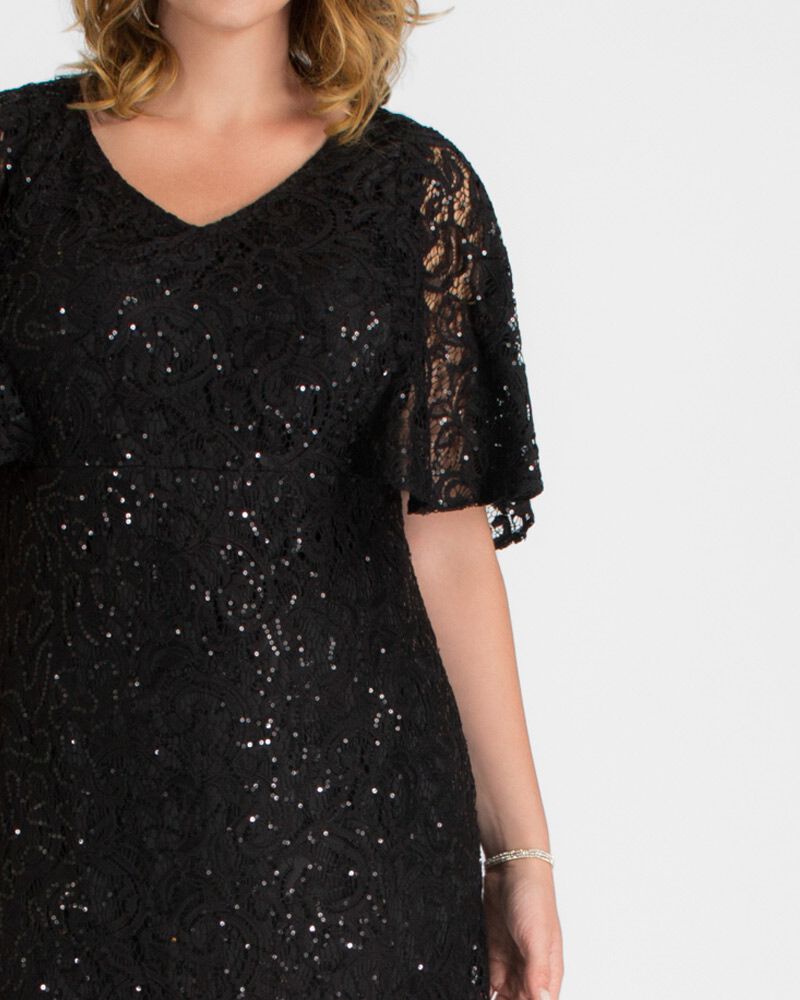 Celestial Cape Sleeve Gown, Black, alternate image number 1