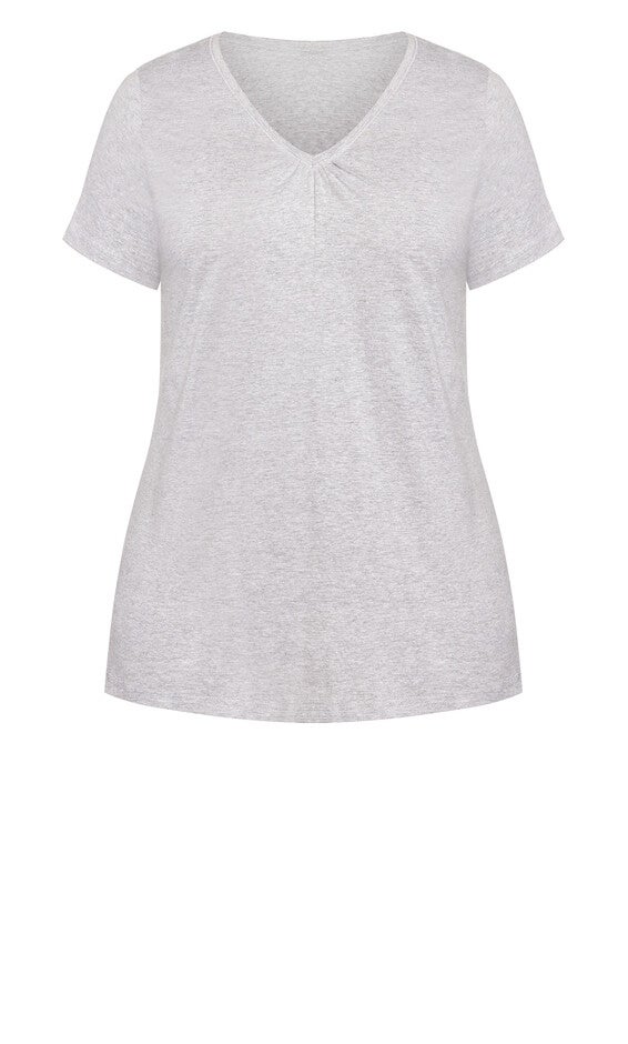 Gathered V Neck Cotton Top - gray, , alternate image number 4