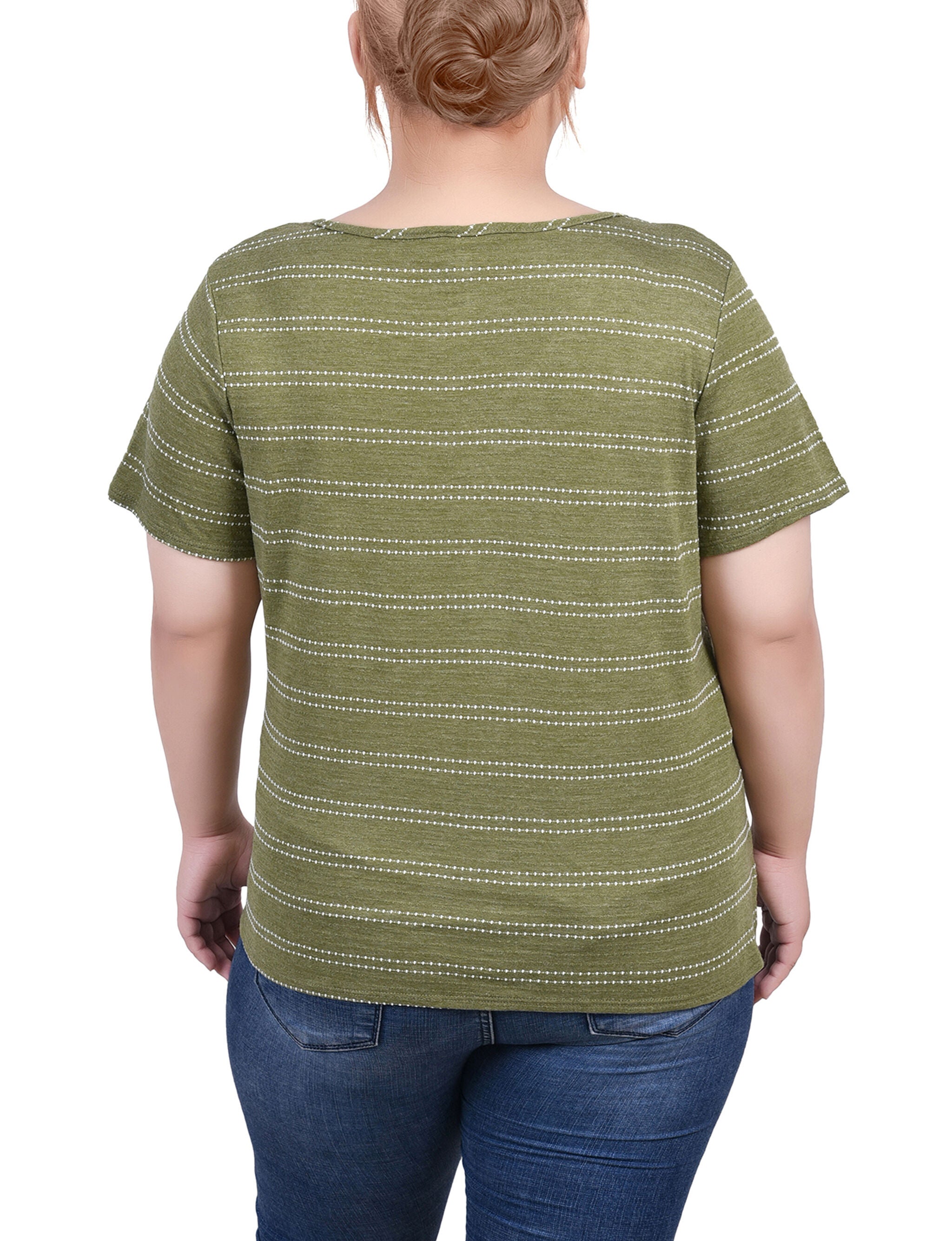 Short Sleeve Tie Front Top, Olive, alternate image number 2