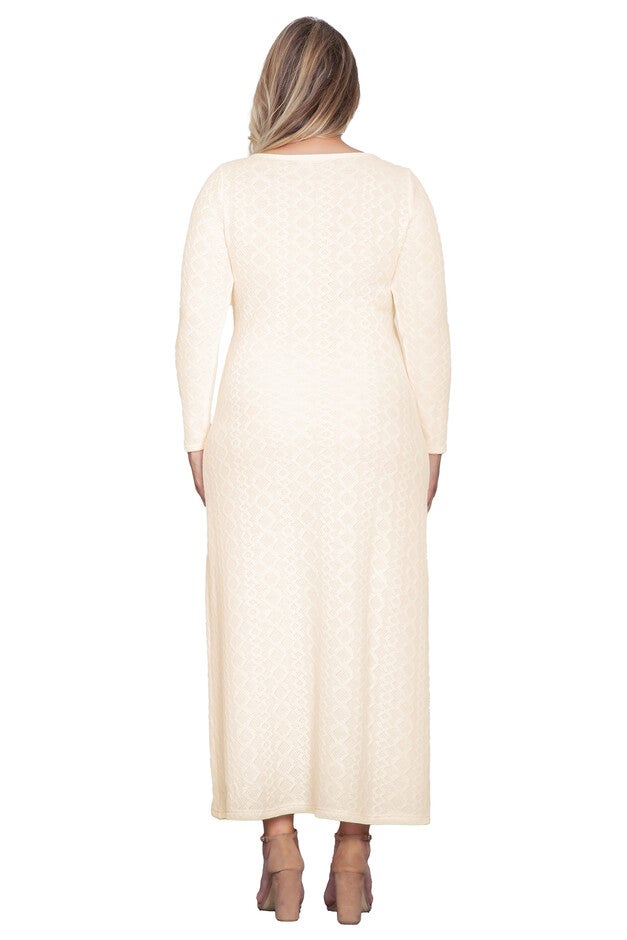 Ivory Knit Boat Neck Crochet Maxi Dress, Ivory / Ivory, alternate image number null