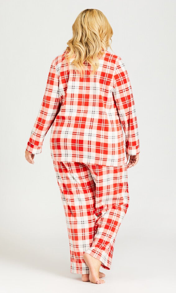 Button Check Fleece Sleep Top - red check, , alternate image number 3