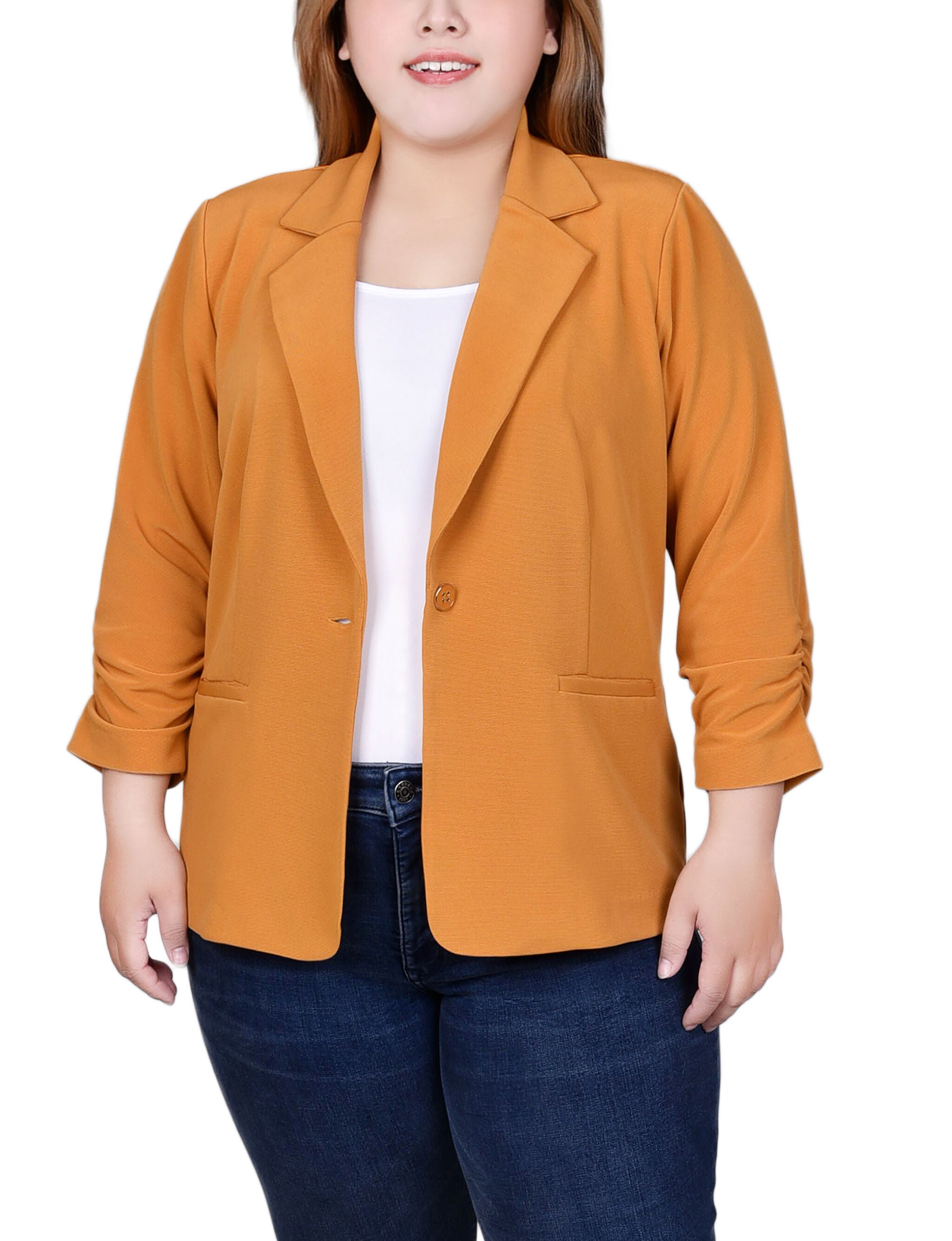 3/4 Sleeve Knit Ottoman Jacket, Inca Gold, hi-res image number 0