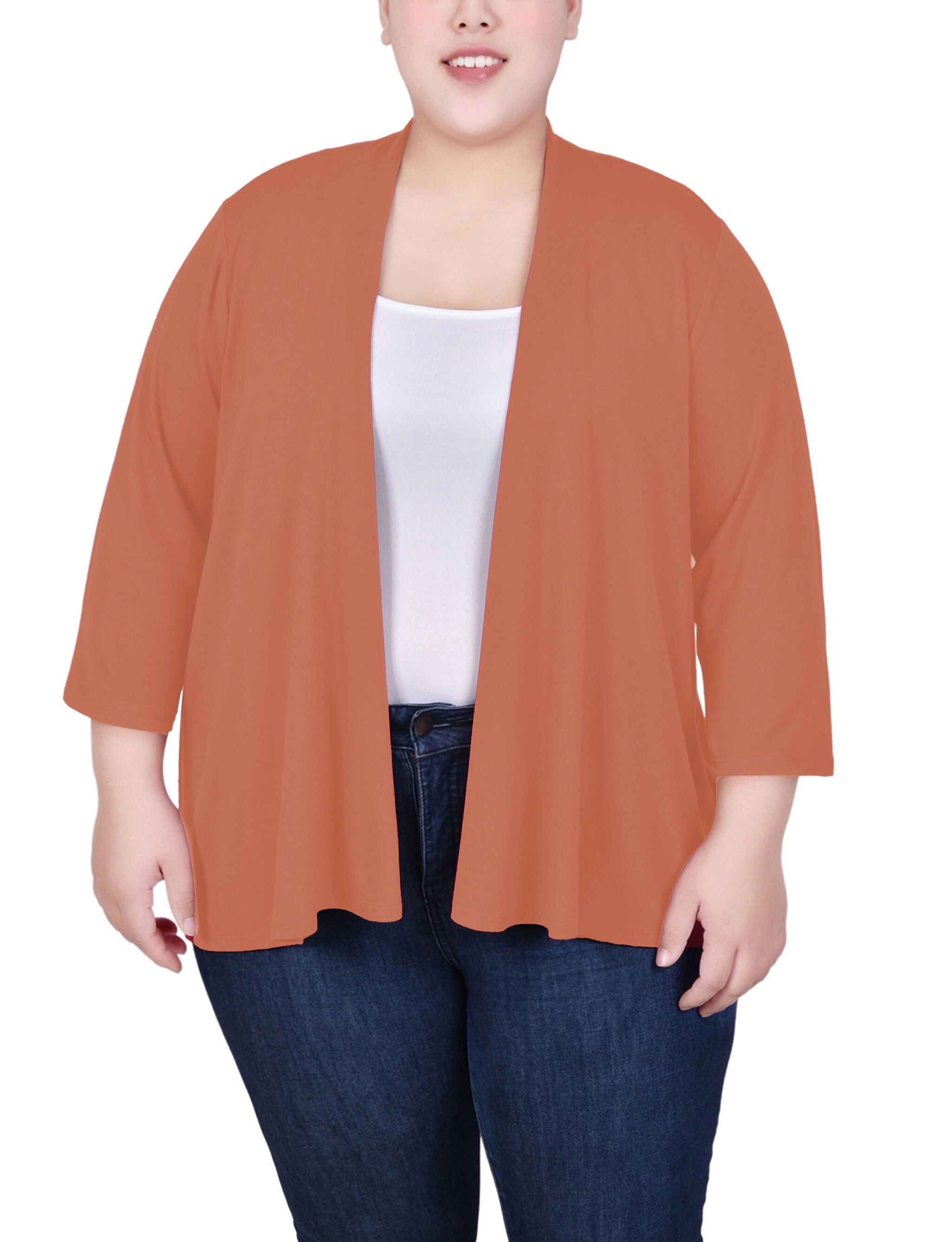 Solid 3/4 Sleeve Cardigan, Carnelian, hi-res image number 0