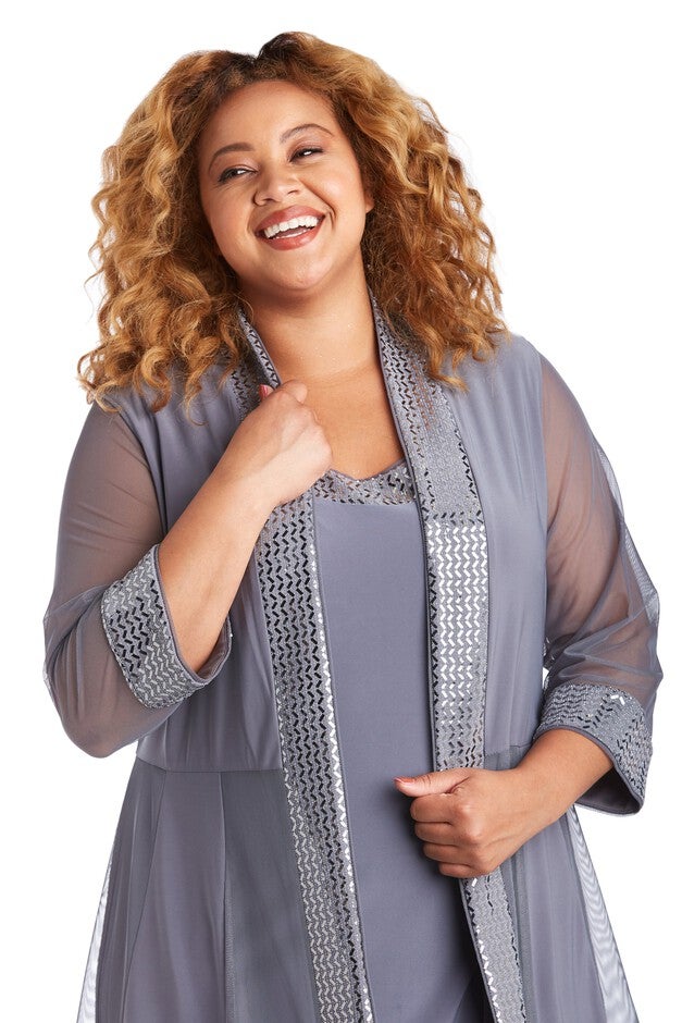Dress and Jacket Set with Sheer Sleeves and Embellished Edges, , alternate image number null